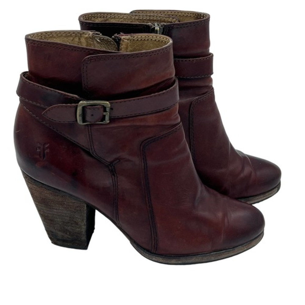 Frye Patty Riding Boot Brown Leather High Block‎ Heel Zipper Buckle 8.5